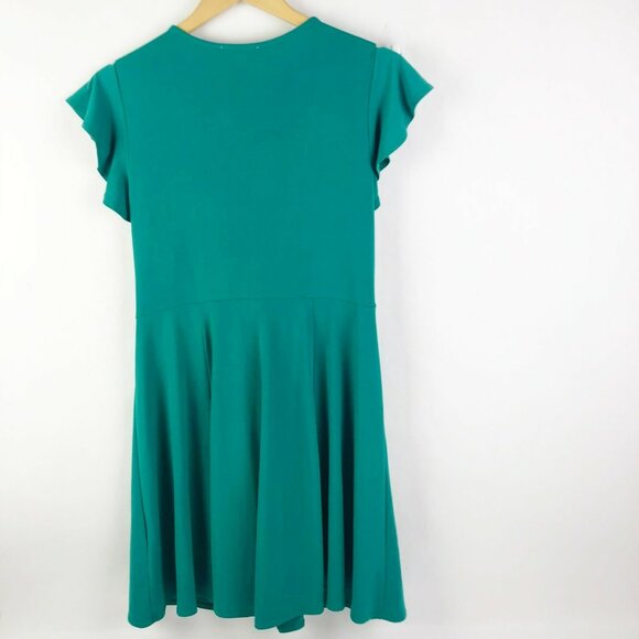 Forever 21+ Plus Dress Womens Size 1X Emerald Green Lace Up Front Flutter Twirl - Picture 3 of 4